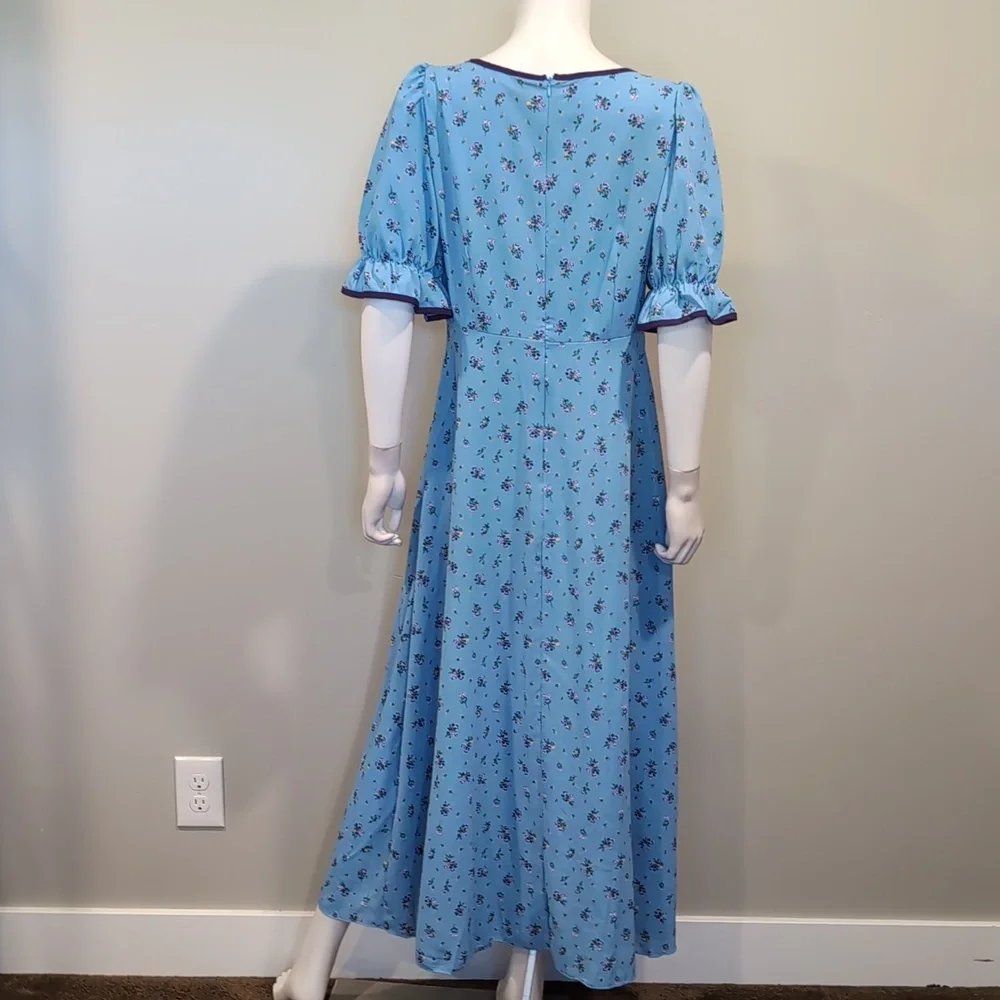SHEIN Blue And Purple Floral Sweetheart Neckline Short Sleeve Midi Maxi Dress L
